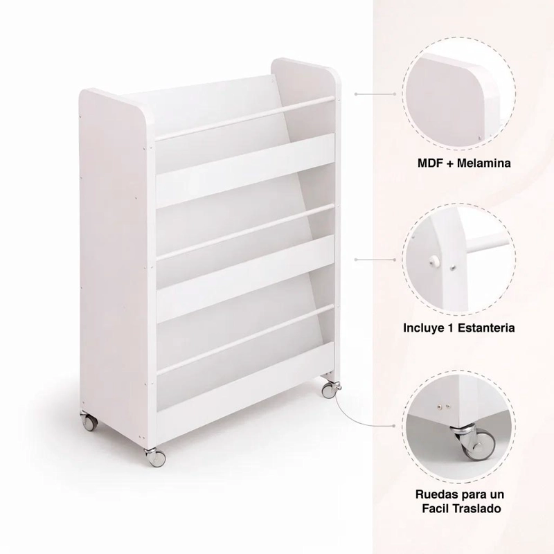 ESTANTERIA CON RUEDAS 3 NIVELES BLANCA - BLANCO - 5