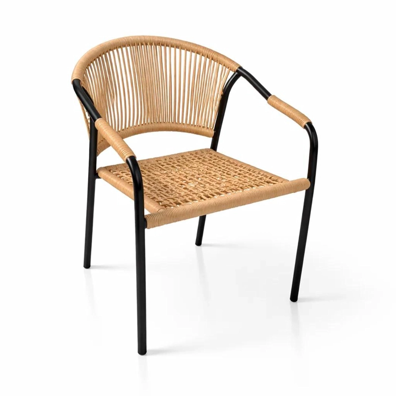 SILLA FLET - ESTRUCTURA NEGRA CON RESPALDO ENCORDADO BEIGE - 1
