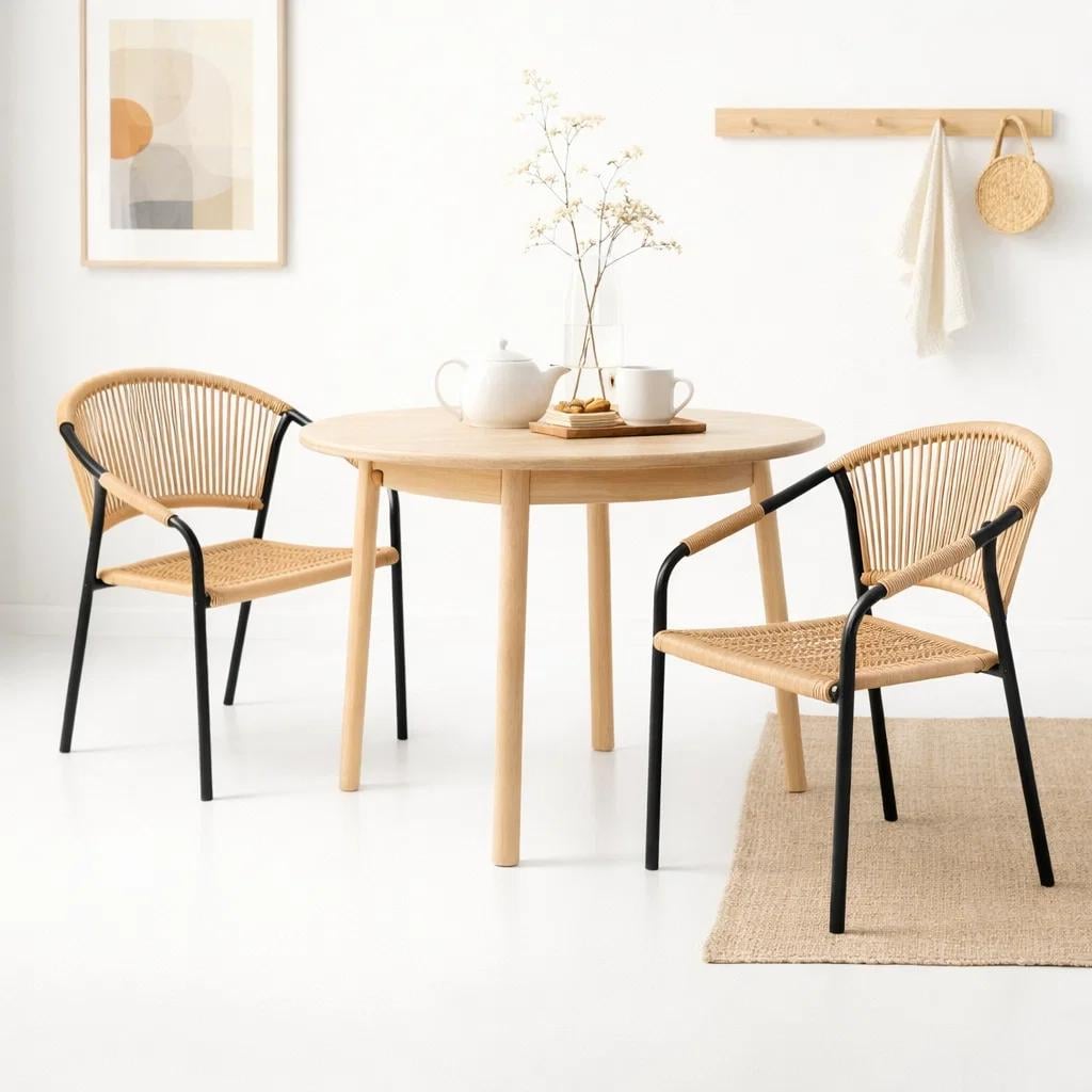 SILLA FLET - ESTRUCTURA NEGRA CON RESPALDO ENCORDADO BEIGE - 2