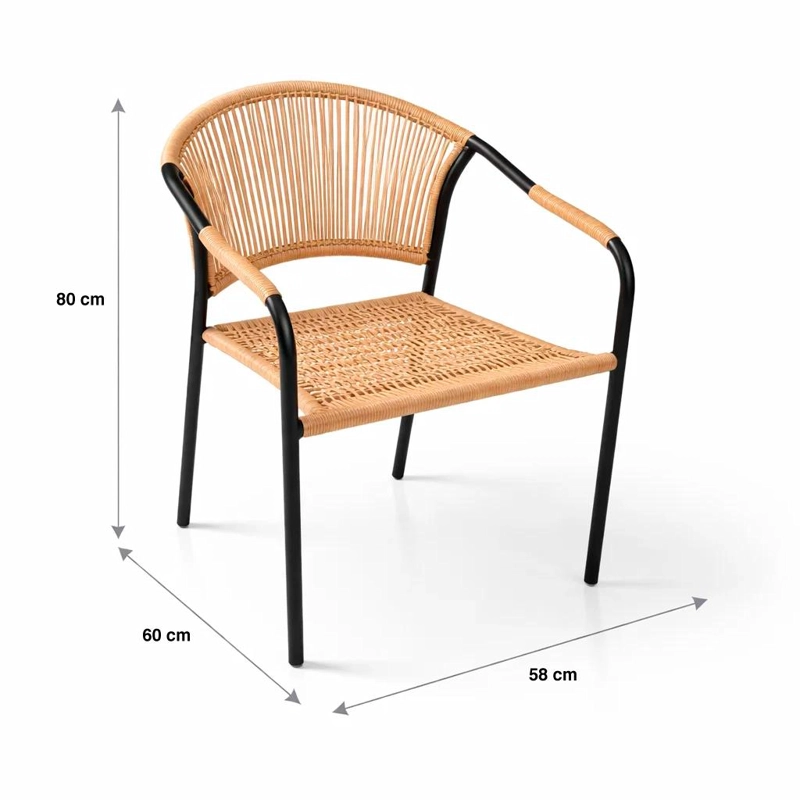 SILLA FLET - ESTRUCTURA NEGRA CON RESPALDO ENCORDADO BEIGE - 4