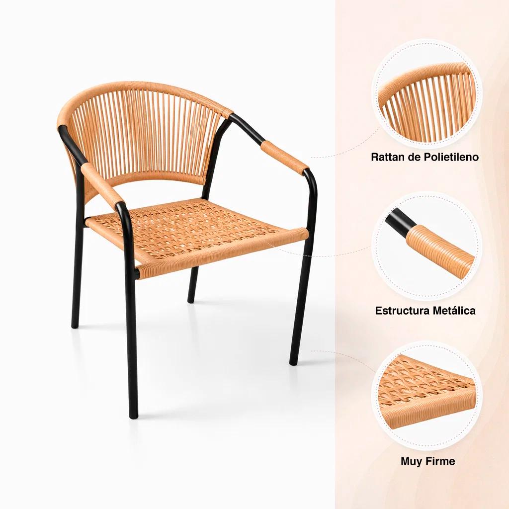 SILLA FLET - ESTRUCTURA NEGRA CON RESPALDO ENCORDADO BEIGE - 5