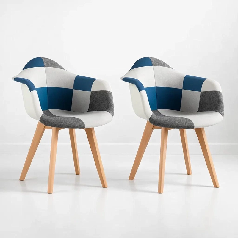 PACK DE 2 BUTACA SITIAL PATCHWORK ACOLCHADO WOOD - CELESTE - 1