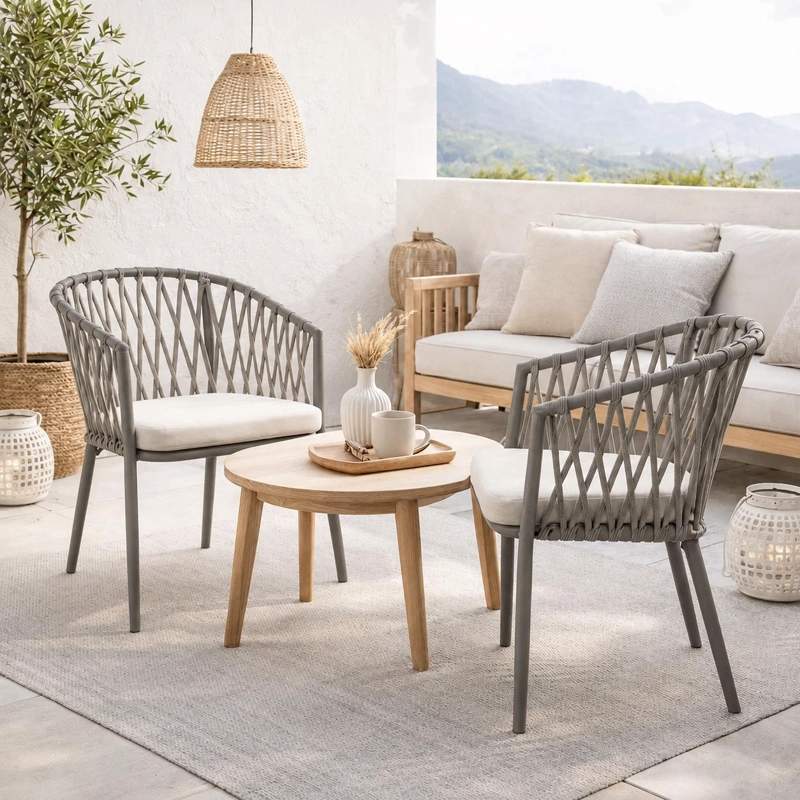 PACK DE 2 SILLAS DE TERRAZA TRAME - ALUMINIO Y CUERDA - 2