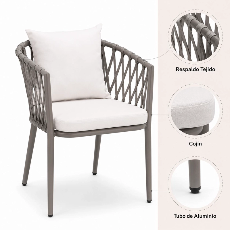 PACK DE 2 SILLAS DE TERRAZA TRAME - ALUMINIO Y CUERDA - 5