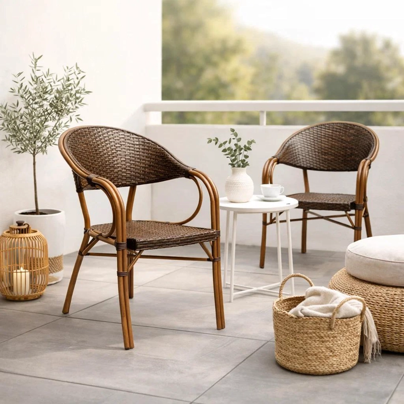 SILLA BISTRO PARISINA RATTAN CON  REPOSABRAZOS JOLIE  - CAFE  OSCURO - 3