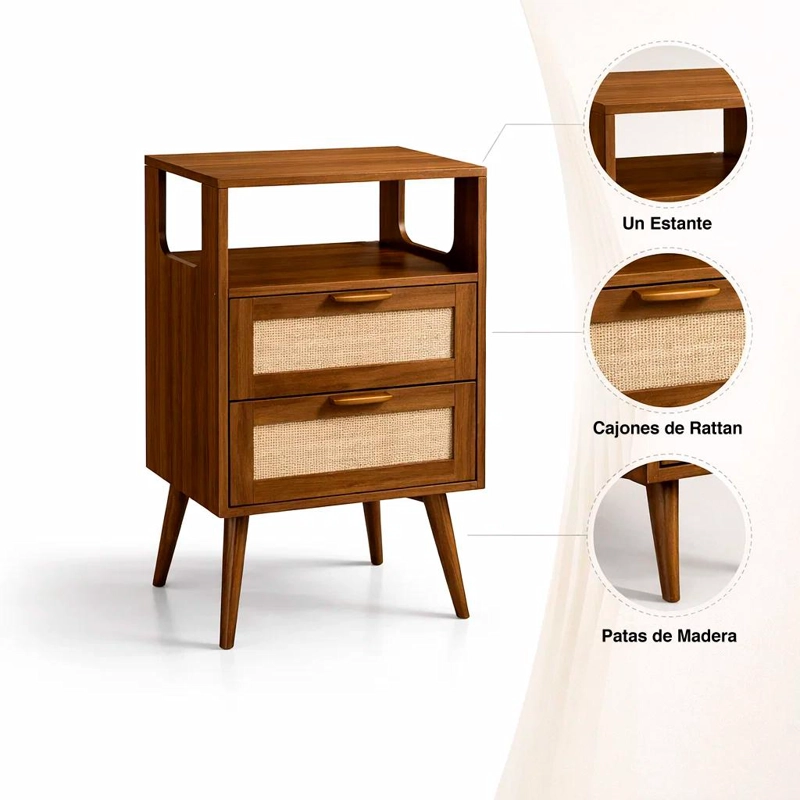 VELADOR VELIA RATTAN CON CAJONES Y DISEÑO NATURAL - 5