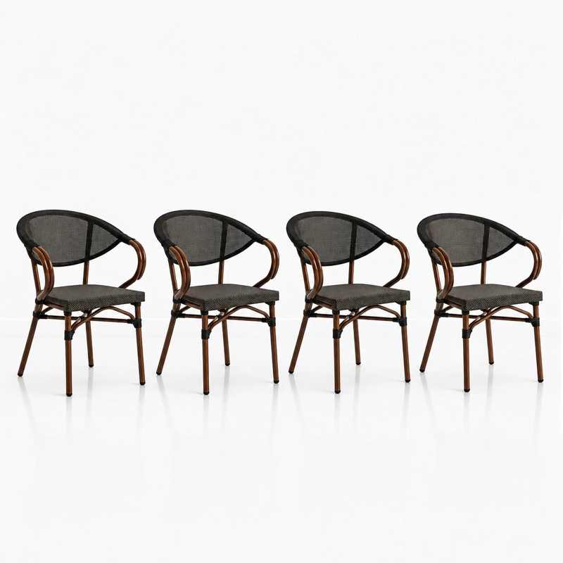 PACK DE 4 SILLAS BISTRO PARISINA TEXTILENO CON REPOSABRAZOS - CAFE  OSCURO - 1