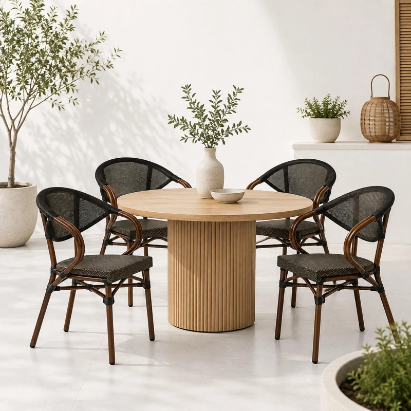 PACK DE 4 SILLAS BISTRO PARISINA TEXTILENO CON REPOSABRAZOS - CAFE  OSCURO - 2