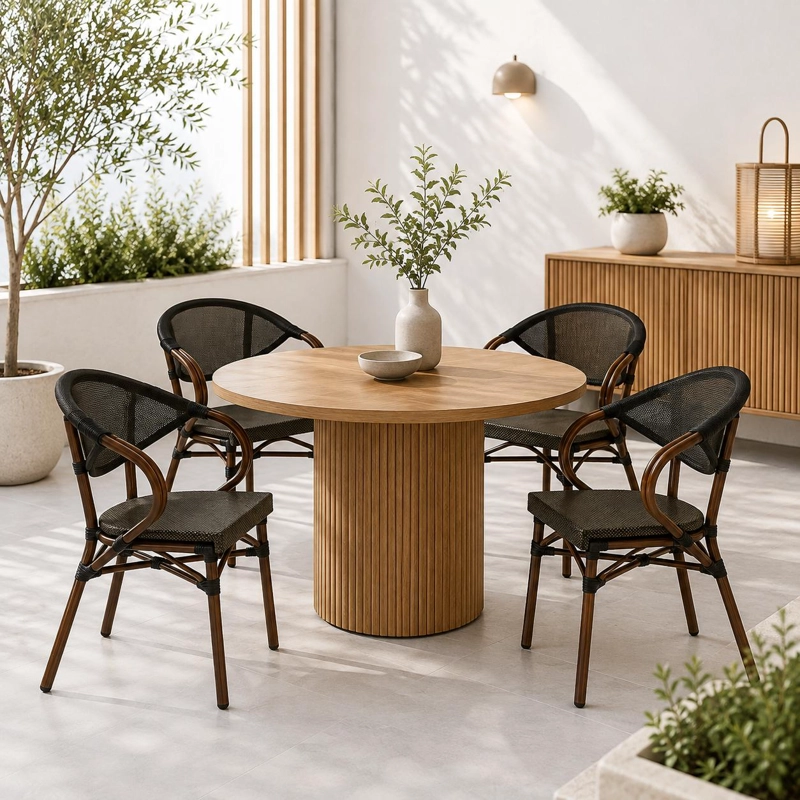 PACK DE 4 SILLAS BISTRO PARISINA TEXTILENO CON REPOSABRAZOS - CAFE  OSCURO - 3