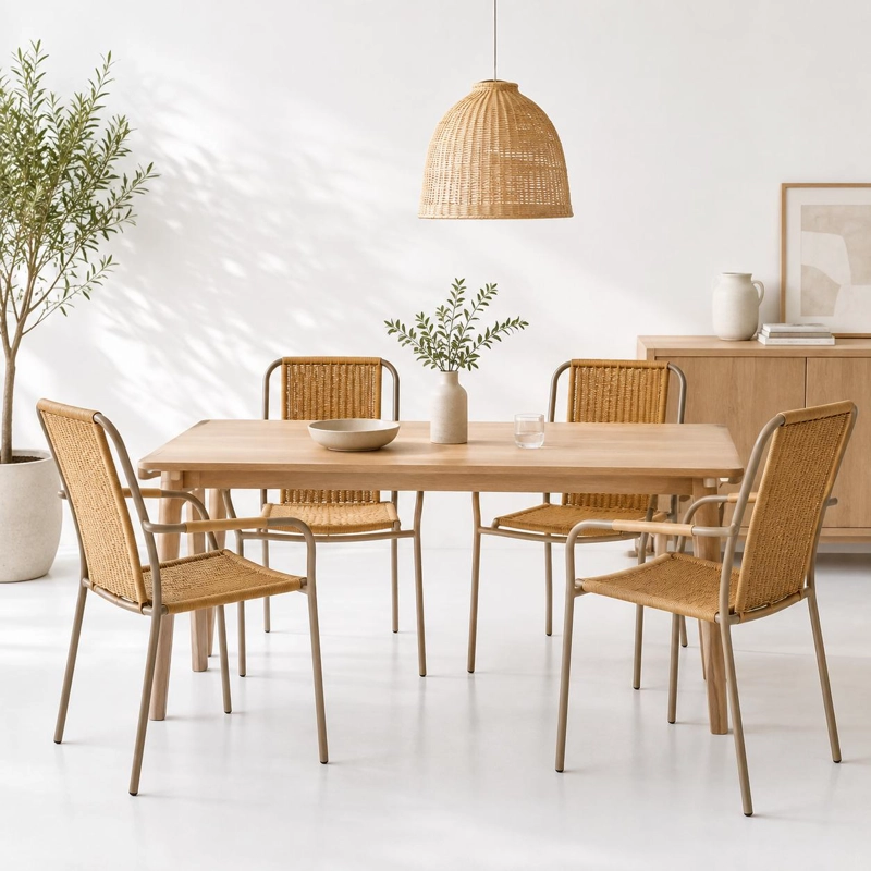 PACK DE 4 SILLAS COMEDOR O EXTERIOR KAMBA TEJIDO - COLOR TRIGO - 2