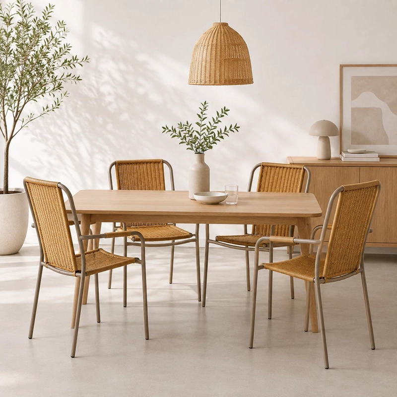 PACK DE 4 SILLAS COMEDOR O EXTERIOR KAMBA TEJIDO - COLOR TRIGO - 3