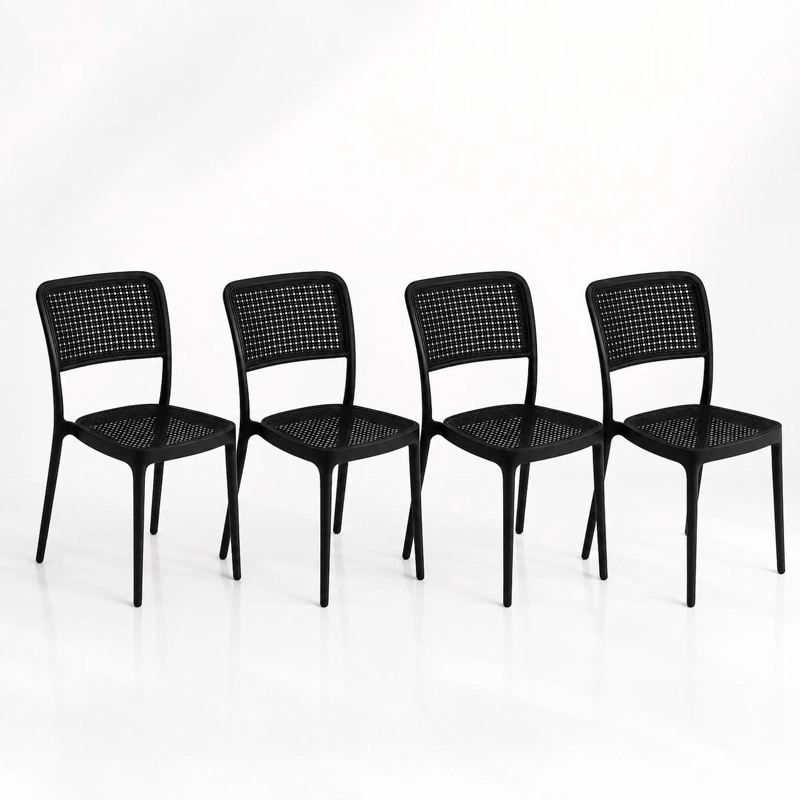 PACK DE 4 SILLAS DE RESTAURANT O TERRAZA COMEDOR HOFFMAN ENREJADA - NEGRA COMPLETA - 1