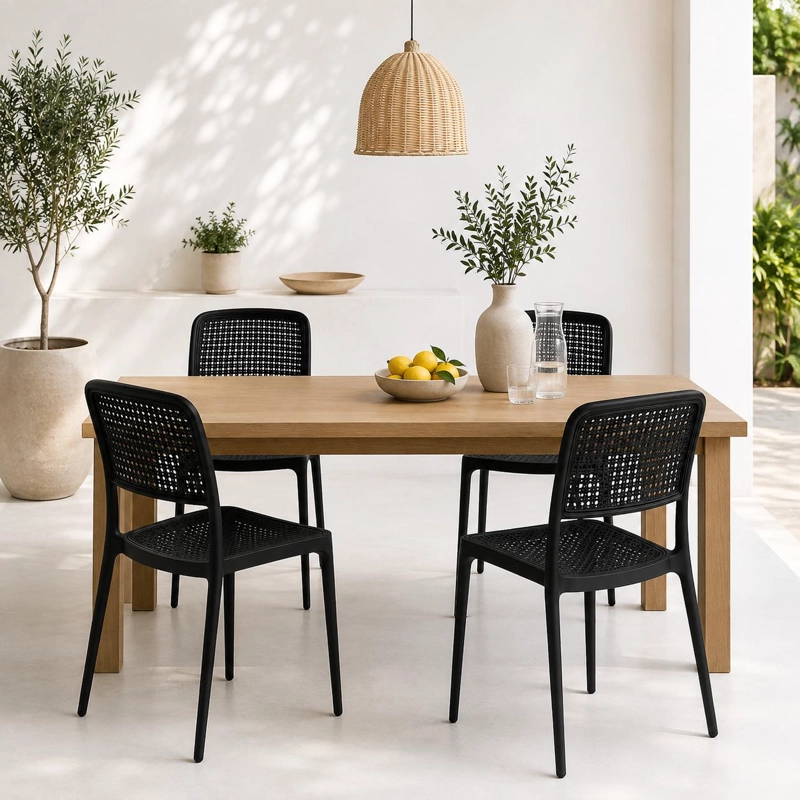 PACK DE 4 SILLAS DE RESTAURANT O TERRAZA COMEDOR HOFFMAN ENREJADA - NEGRA COMPLETA - 2