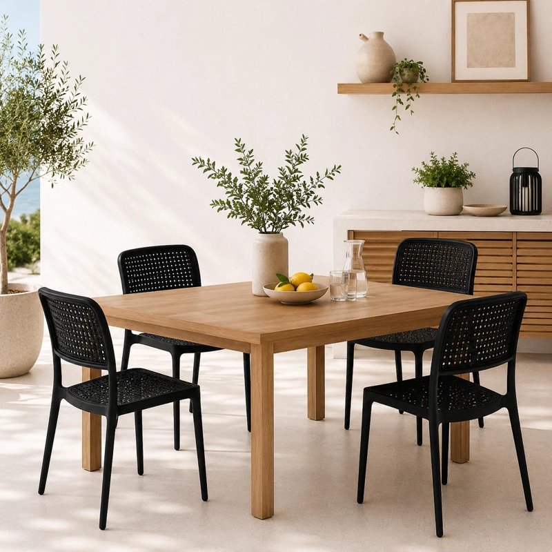 PACK DE 4 SILLAS DE RESTAURANT O TERRAZA COMEDOR HOFFMAN ENREJADA - NEGRA COMPLETA - 3