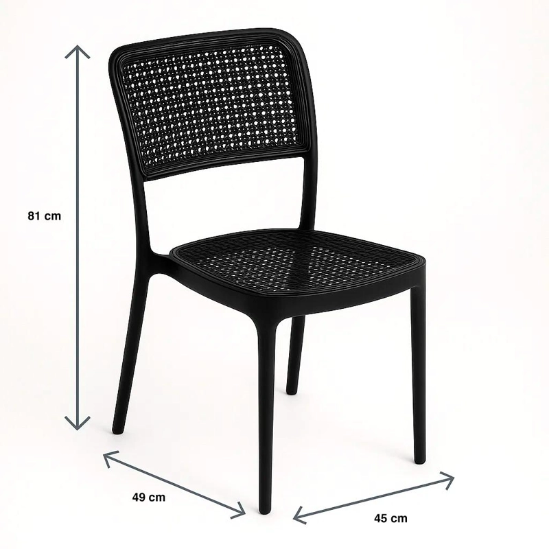 PACK DE 4 SILLAS DE RESTAURANT O TERRAZA COMEDOR HOFFMAN ENREJADA - NEGRA COMPLETA - 4