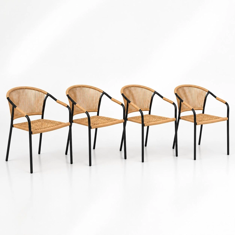PACK DE 4 SILLAS FLET - ESTRUCTURA NEGRA CON RESPALDO ENCORDADO BEIGE - 1