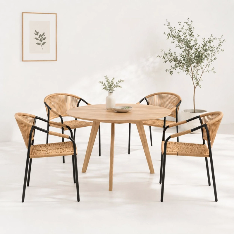 PACK DE 4 SILLAS FLET - ESTRUCTURA NEGRA CON RESPALDO ENCORDADO BEIGE - 2