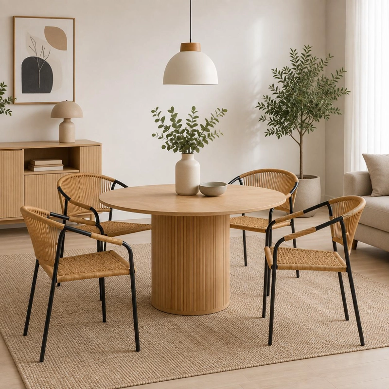PACK DE 4 SILLAS FLET - ESTRUCTURA NEGRA CON RESPALDO ENCORDADO BEIGE - 3