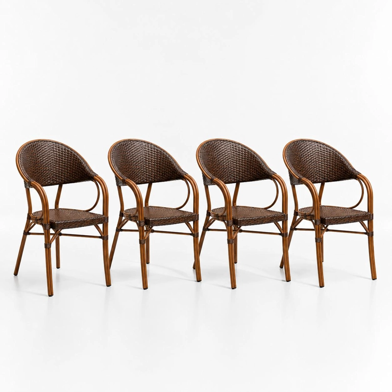 PACK DE 4 SILLAS BISTRO PARISINA RATTAN CON REPOSABRAZOS JOLIE - CAFE  OSCURO - 1