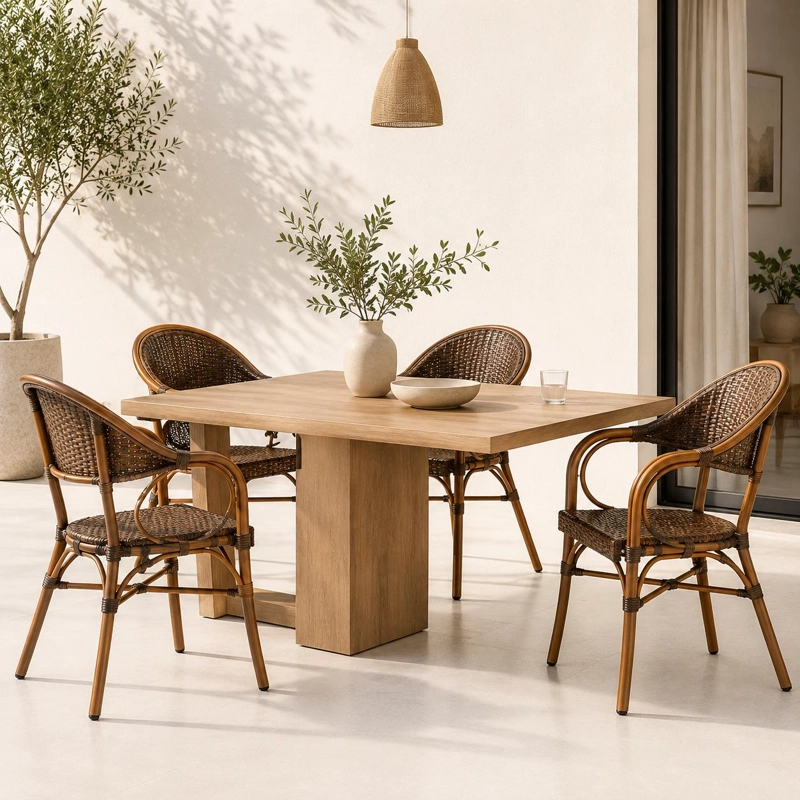 PACK DE 4 SILLAS BISTRO PARISINA RATTAN CON REPOSABRAZOS JOLIE - CAFE  OSCURO - 2