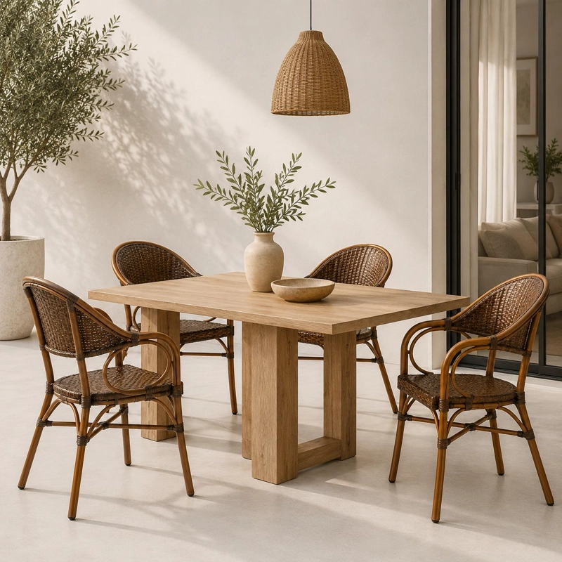 PACK DE 4 SILLAS BISTRO PARISINA RATTAN CON REPOSABRAZOS JOLIE - CAFE  OSCURO - 3