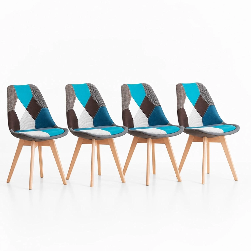 PACK DE 4 SILLAS PATCHWORK WOOD CELESTE - 1