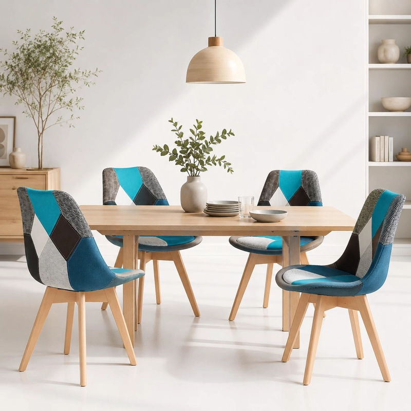 PACK DE 4 SILLAS PATCHWORK WOOD CELESTE - 2
