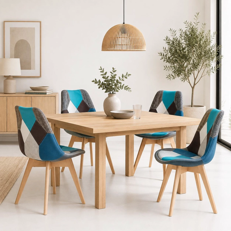 PACK DE 4 SILLAS PATCHWORK WOOD CELESTE - 3