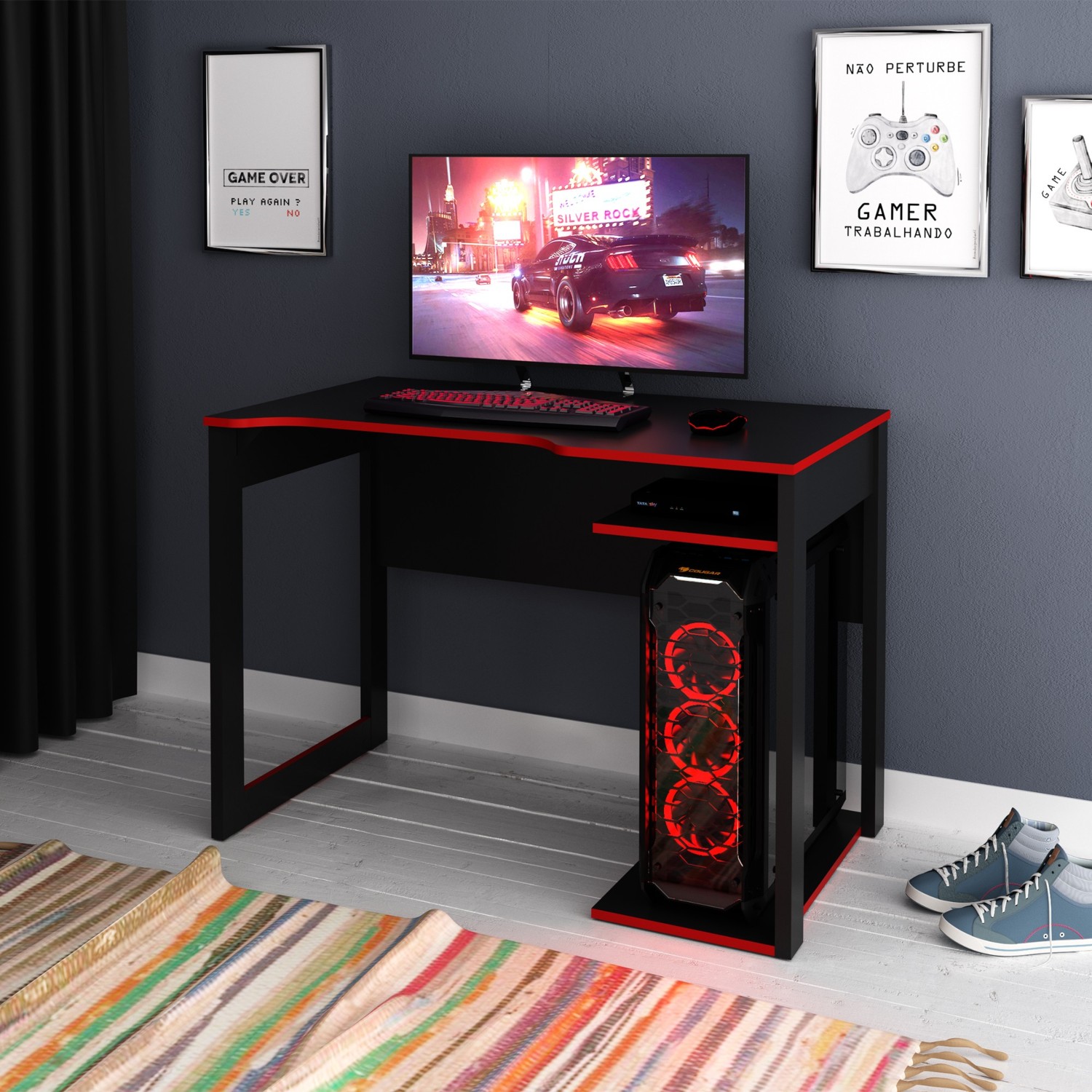 ESCRITORIO GAMER COMPACTO ME4161 NEGRO/ROJO - 2