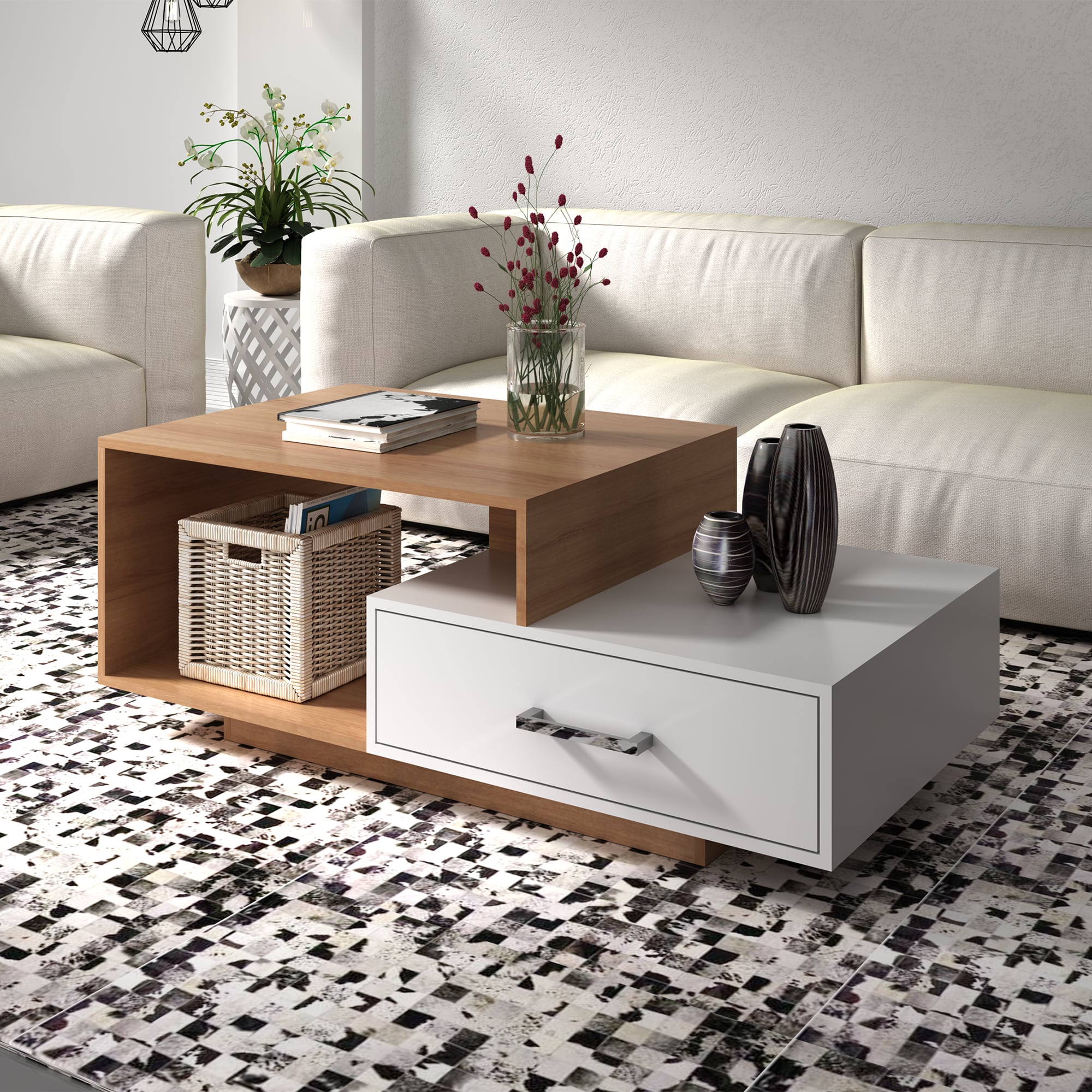 MESA CENTRO TECNOMOBILI MC2229 BLANCO ALMENDRA - 3