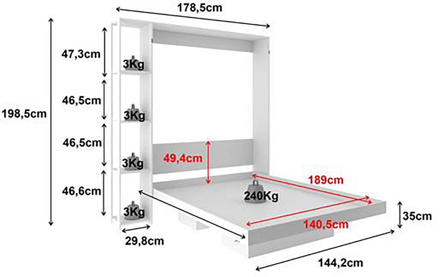 CAMA TECNOMOBILI CM8014.0002 MULTIFUNCIONAL COLCHÓN FULL MDP ALMENDRA 140 X 190 CM - 7