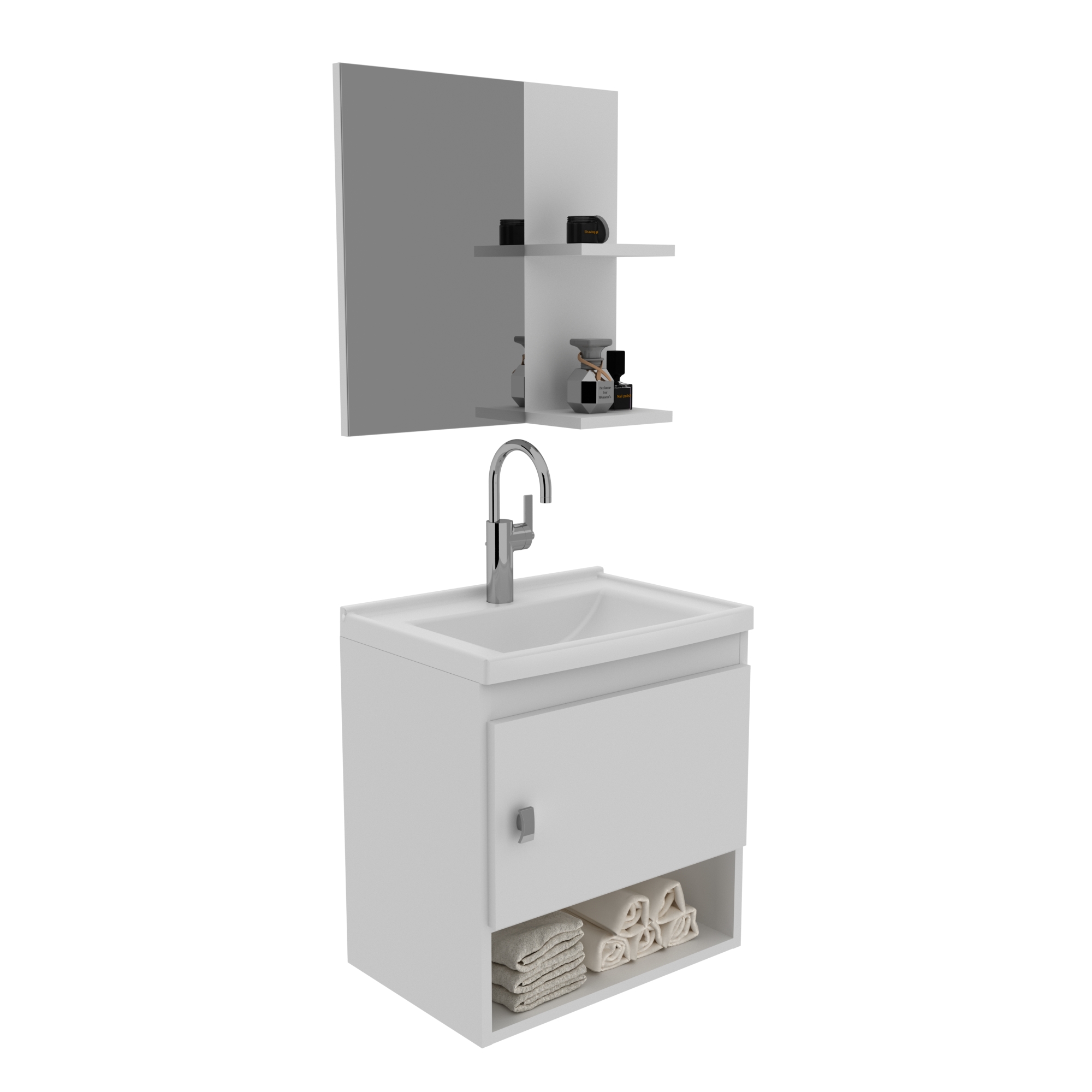 KIT TECNOMOBILI BN3635.0001 MUEBLE BAÑO AEREO CON 1 PUERTA + ESPEJO CON DOS REPISAS MDP BLANCO - 1