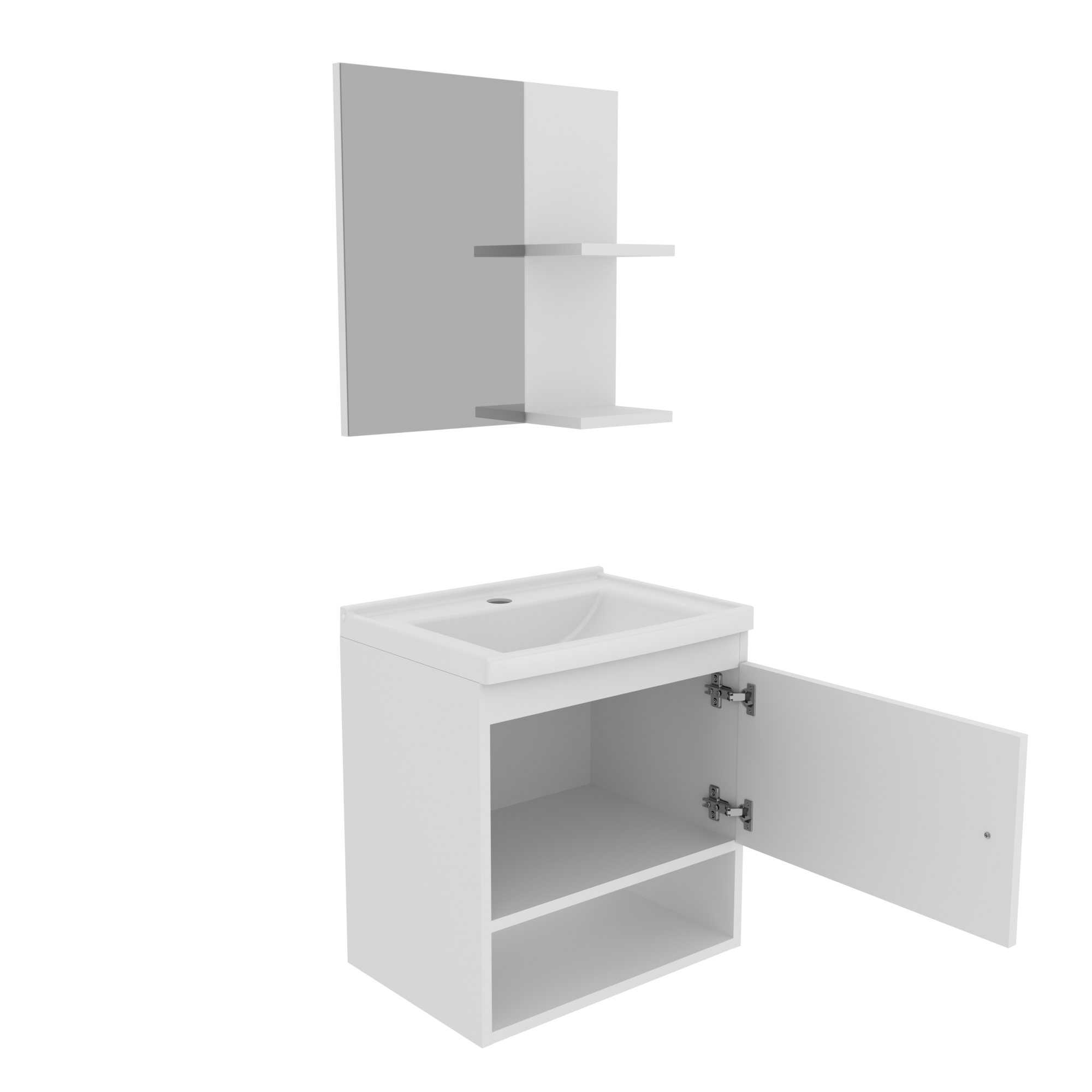 KIT TECNOMOBILI BN3635.0001 MUEBLE BAÑO AEREO CON 1 PUERTA + ESPEJO CON DOS REPISAS MDP BLANCO - 2
