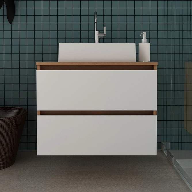 MUEBLE TECNOMOBILI BN3607.0002 BAÑO AEREO CON 2 CAJONES ALMENDRA/BLANCO MDP BLANCO - 2