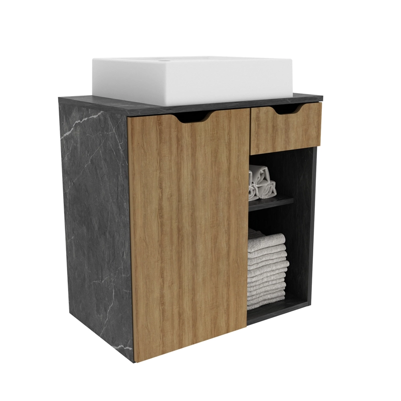 MUEBLE BAÑO TECNOMOBILI MDP AEREO 1 CAJÓN Y 1 PUERTA C/LAVAMANOS MARMOL LUNAR BN3605.0103 ALMENDRA - 2