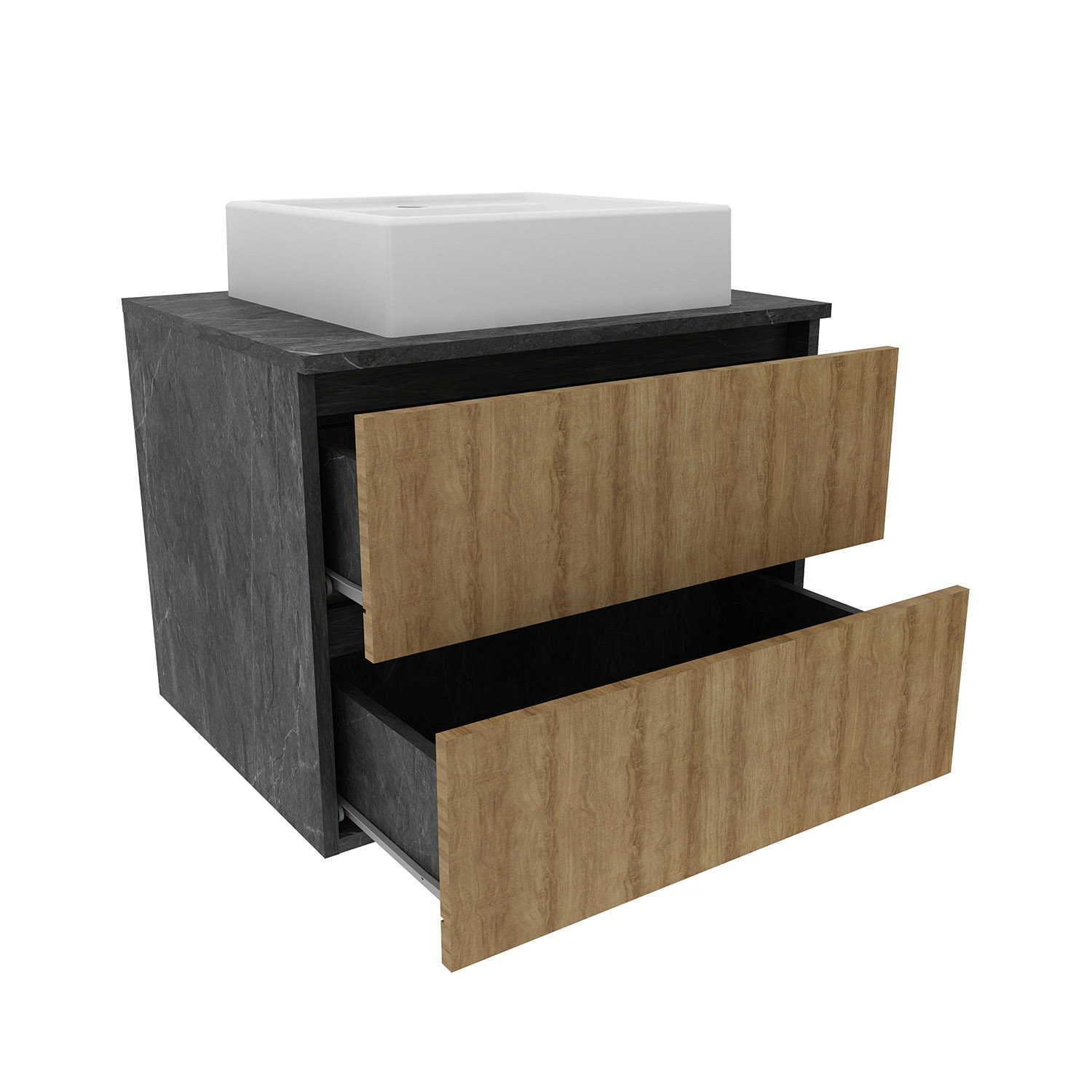 MUEBLE BAÑO TECNOMOBILI MDP AEREO CON 2 CAJONES C/LAVAMANOS MARMOL LUNAR BN3607.0105 ALMENDRA - 2