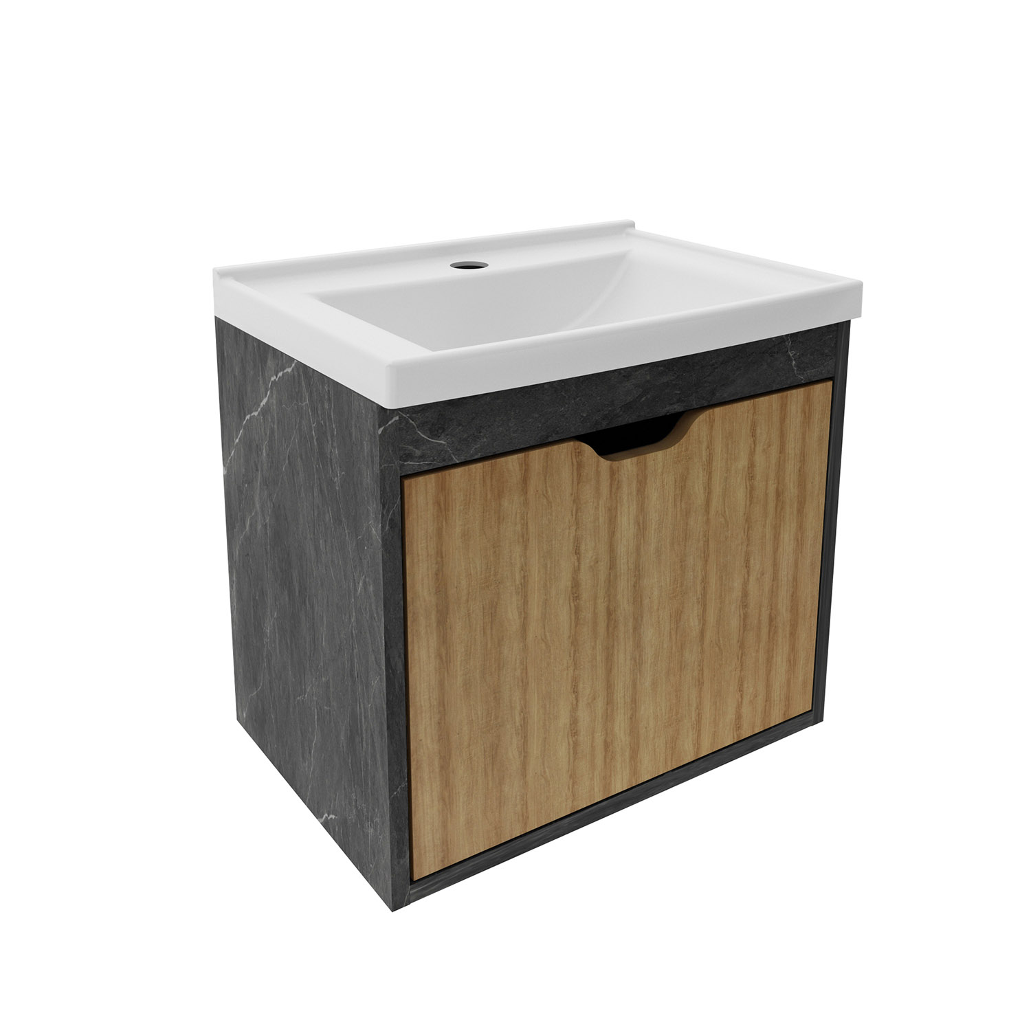 MUEBLE BAÑO TECNOMOBILI MDP AEREO CON 1 PUERTA C/LAVAMANOS MARMOL LUNAR BN3632.0006 ALMENDRA - 1
