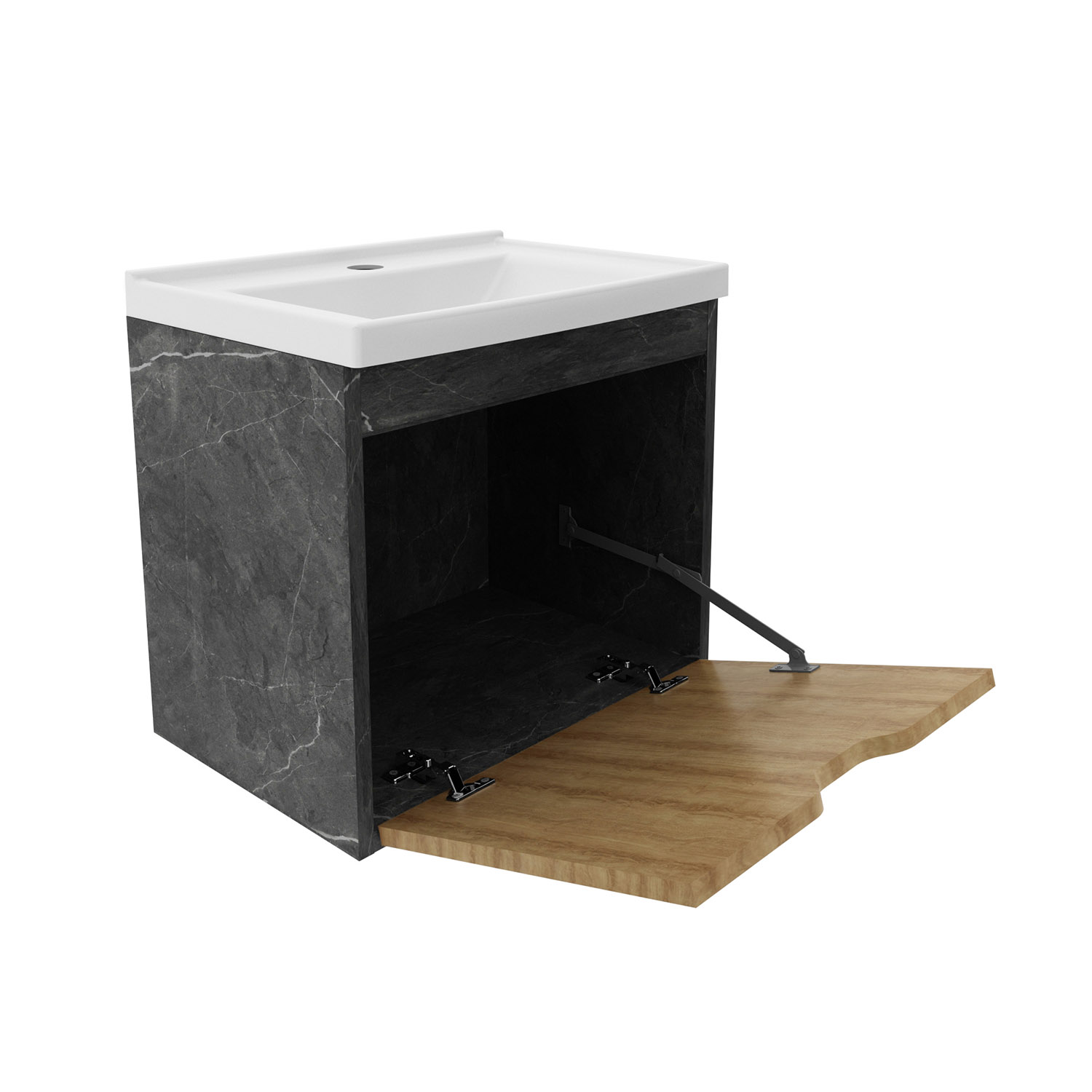 MUEBLE BAÑO TECNOMOBILI MDP AEREO CON 1 PUERTA C/LAVAMANOS MARMOL LUNAR BN3632.0006 ALMENDRA - 2