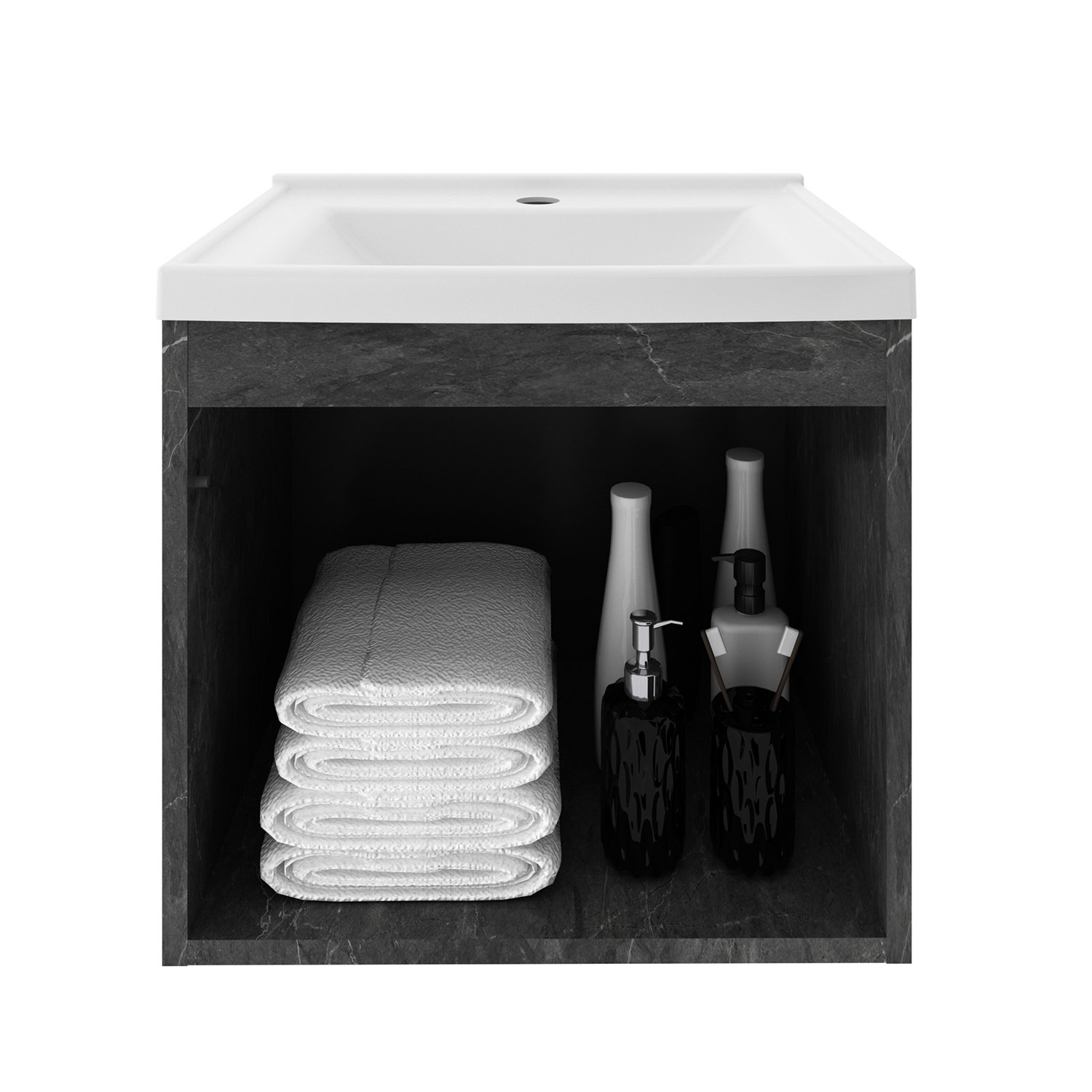 MUEBLE BAÑO TECNOMOBILI MDP AEREO CON 1 PUERTA C/LAVAMANOS MARMOL LUNAR BN3632.0006 ALMENDRA - 3