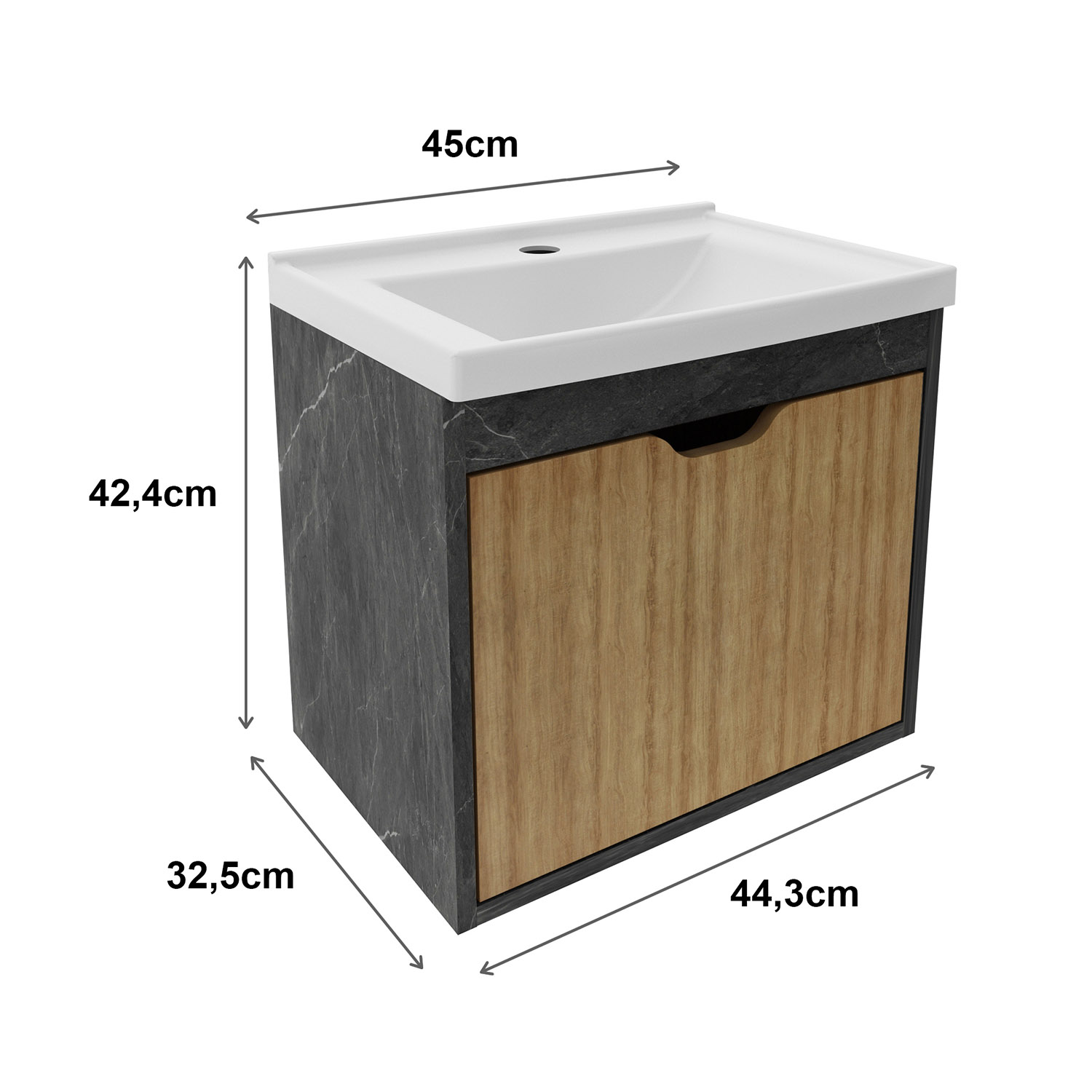 MUEBLE BAÑO TECNOMOBILI MDP AEREO CON 1 PUERTA C/LAVAMANOS MARMOL LUNAR BN3632.0006 ALMENDRA - 4