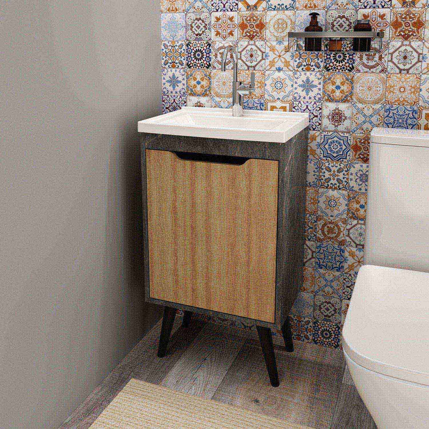 MUEBLE BAÑO TECNOMOBILI MDP 1 PUERTA C/LAVAMANOS MARMOL LUNAR BN3652.0102 ALMENDRA - 7