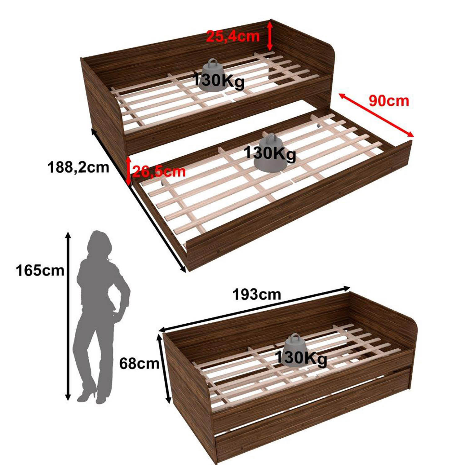 SOFÁ-CAMA NOGAL 1 PLAZA 68 X 193 X 95,2 CM SIN COLCHÓN CM8032.0003 - 5