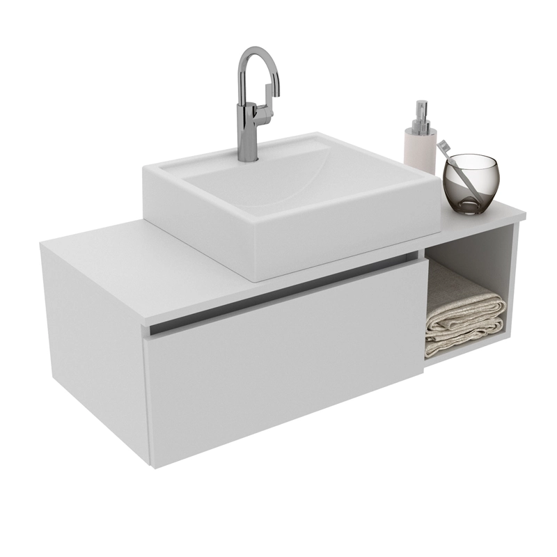 MUEBLE BAÑO AEREO 1 PUERTA CON LAVAMANOS BLANCO BN3601.0103 - 1