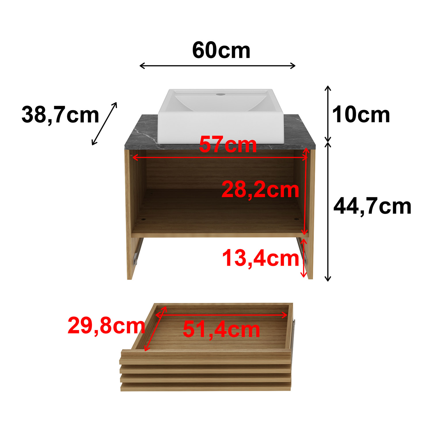 MUEBLE BAÑO AEREO 1 PUERTA 1 CAJÓN CON LAVAMANOS ALM/MARMOL BN3613.0101 - 4