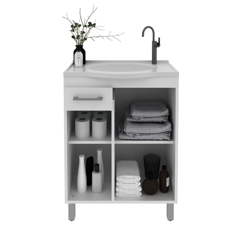 MUEBLE BAÑO 2 PUERTAS 1 CAJON CON LAVAMANOS BLANCO - 2