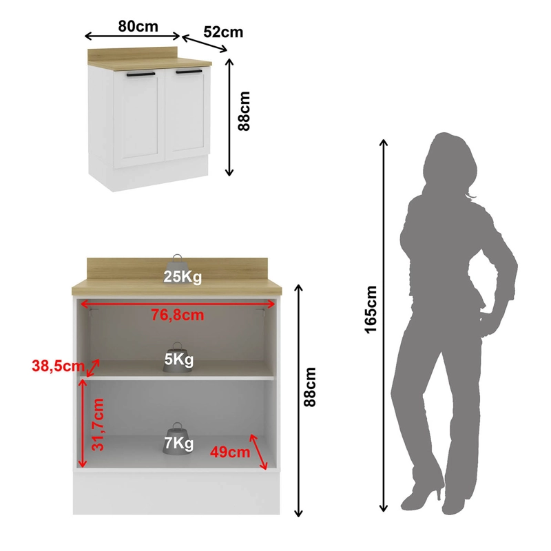 MUEBLE BASE COCINA 2 PUERTAS BLANCO/ALMENDRA GRAZI 80 CM CZ4301.0001 - 5
