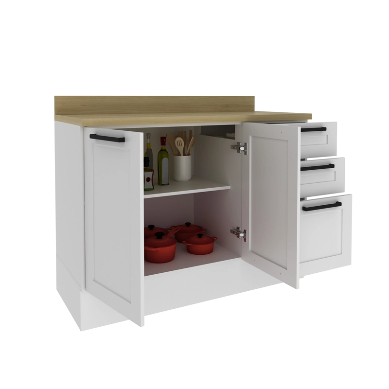 MUEBLE BASE COCINA 2 PUERTAS 3 CAJONES BLANCO/ALMENDRA GRAZI 120 CM CZ4300 - 2