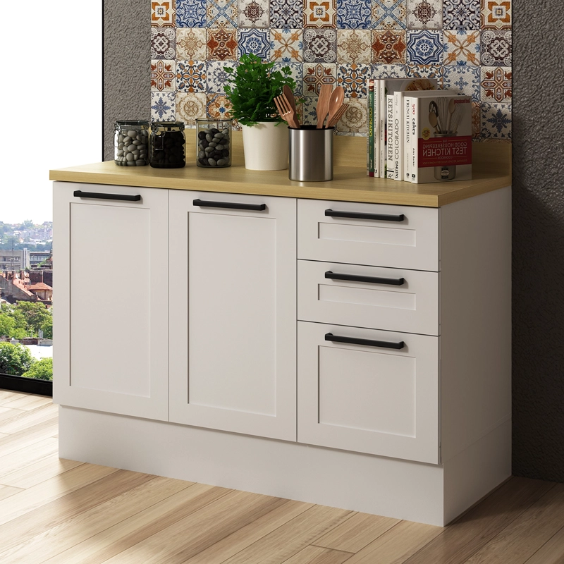MUEBLE BASE COCINA 2 PUERTAS 3 CAJONES BLANCO/ALMENDRA GRAZI 120 CM CZ4300 - 5