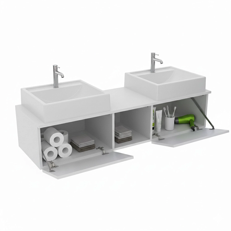 MUEBLE BAÑO AEREO 2 PUERTAS 2 LAVAMANOS BLANCO - 1