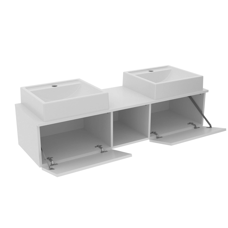 MUEBLE BAÑO AEREO 2 PUERTAS 2 LAVAMANOS BLANCO - 2